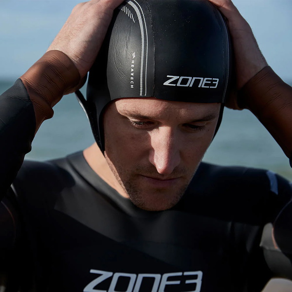 2026 Zone3 Heat-Tech Wetsuit Cap NA21UHTC116 - Black / Silver / Red
